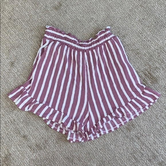Love Tree Pants - High waisted striped pink & white shorts